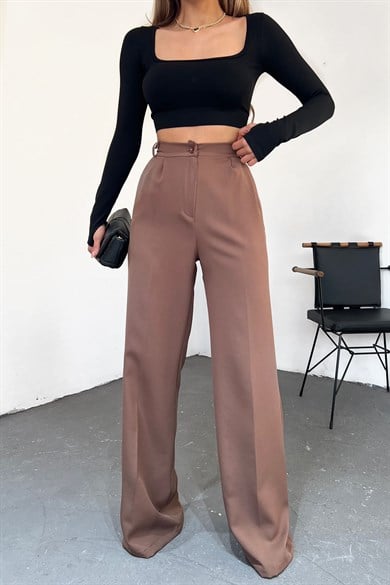 Hera Moda Kadın Kahverengi Pallazzo Kumaş Pantolon