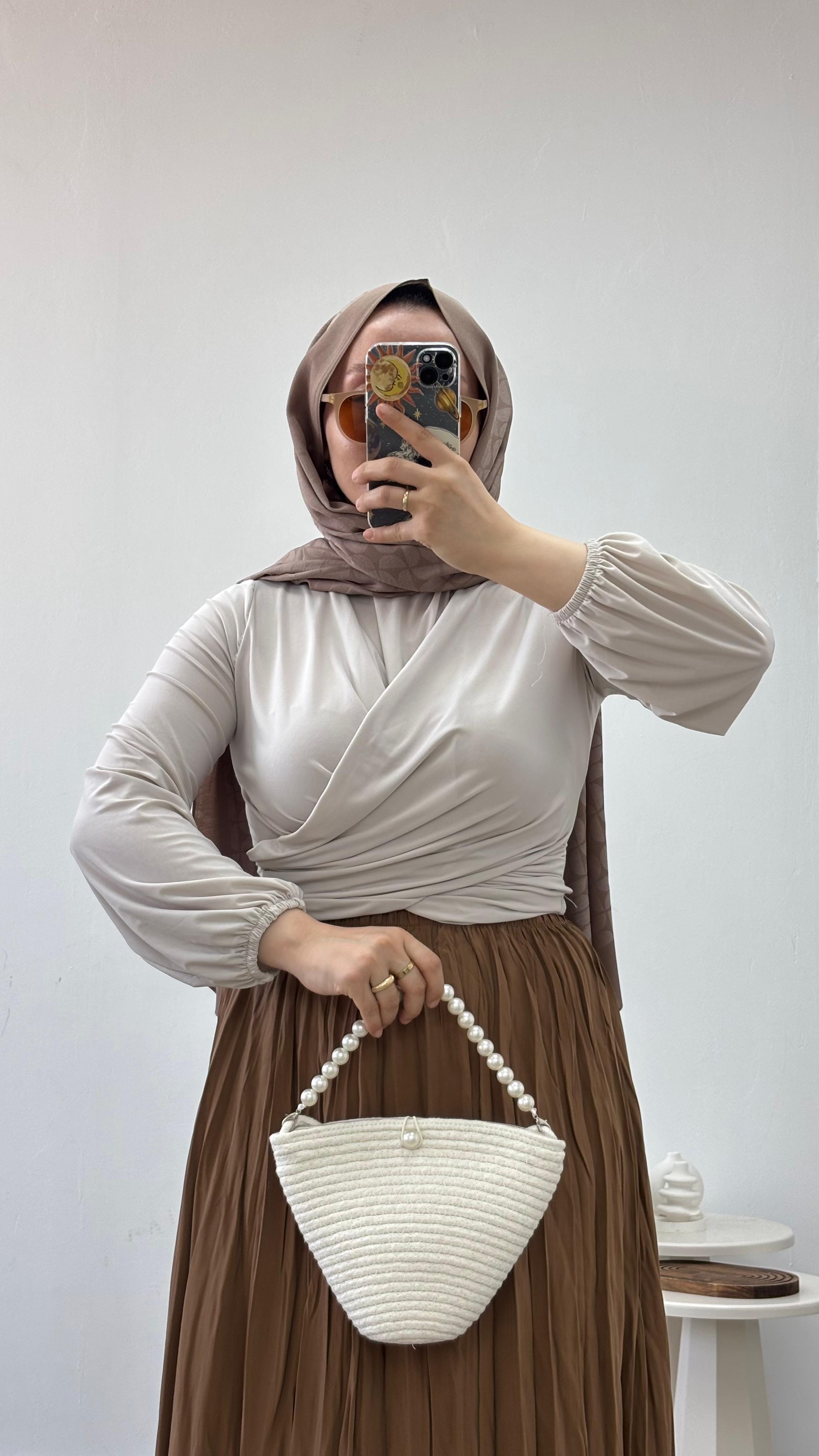 Ön Drape Bluz Bej