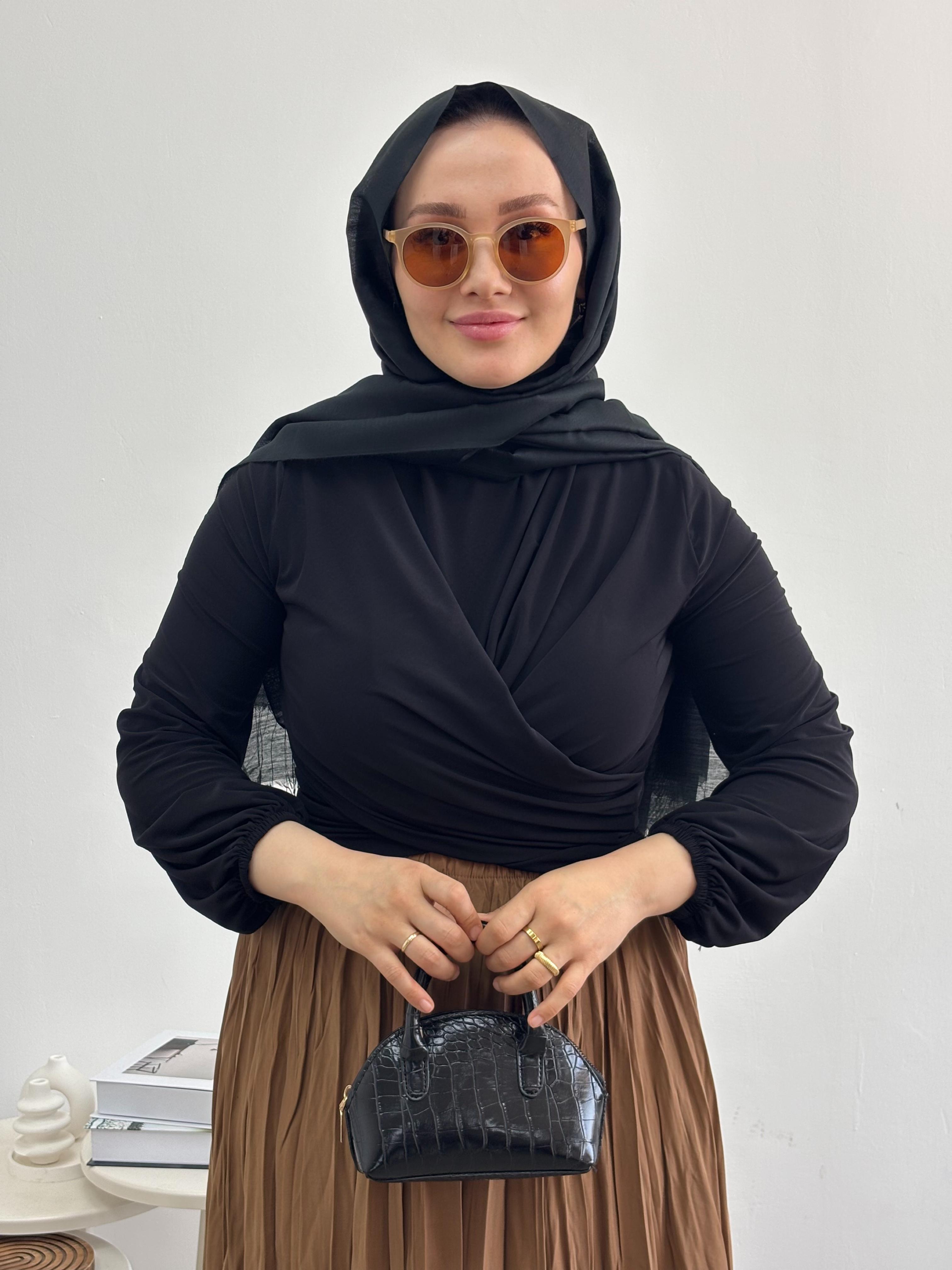 Ön Drape Bluz Siyah