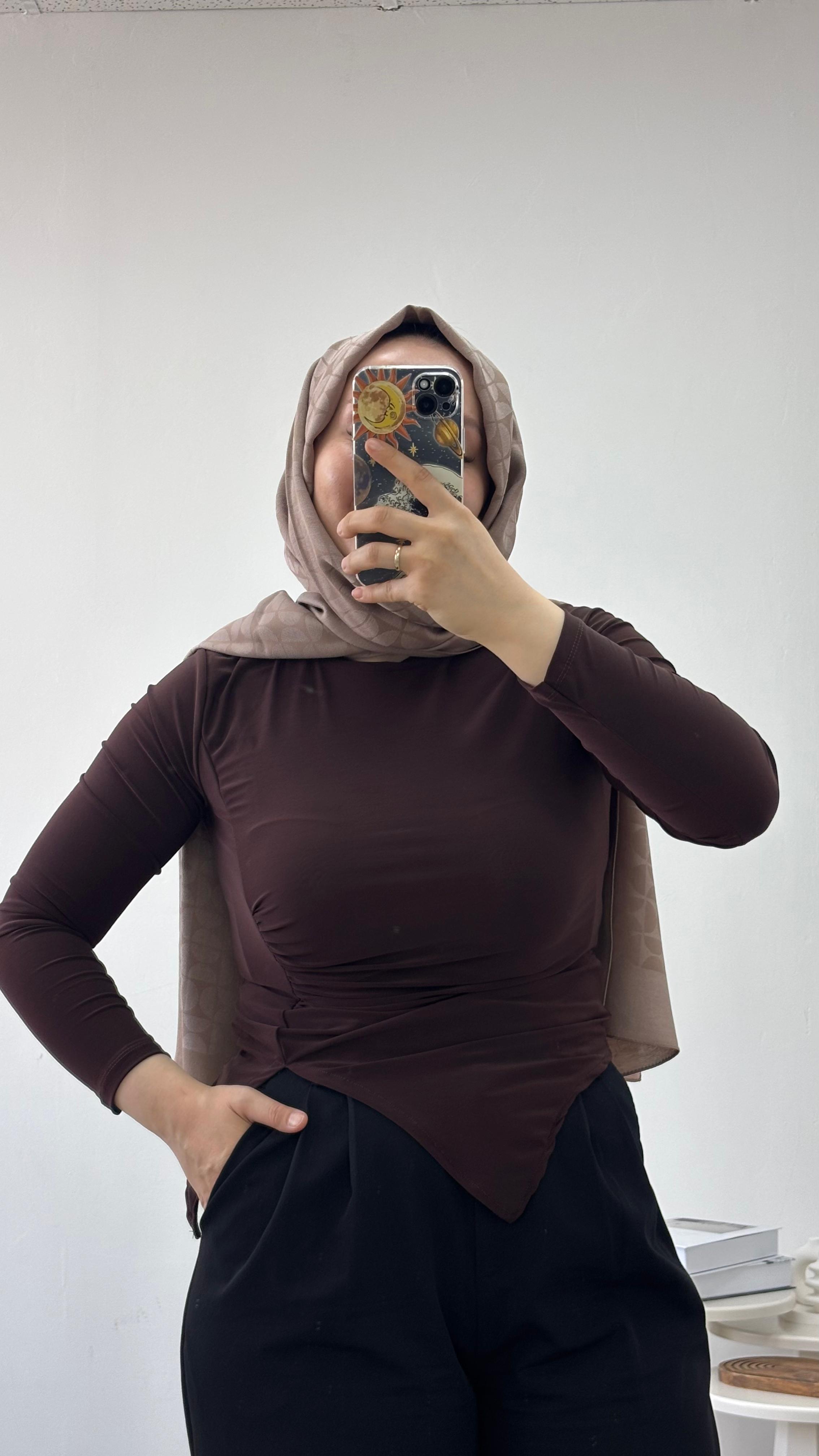 Yırtmaç Drape Bluz Kahve