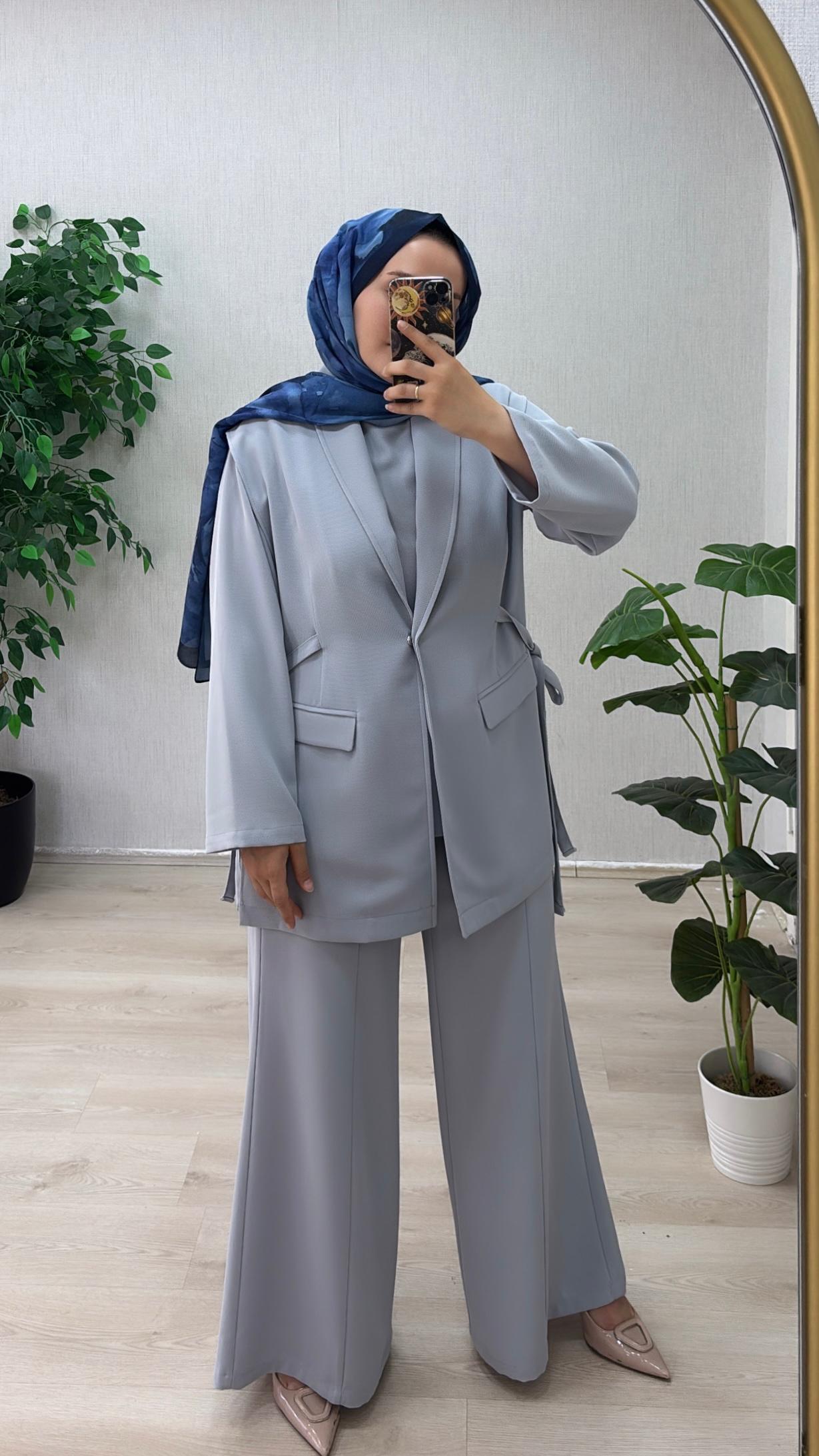 Armine 3'lü Yelekli Takım Buz Gri