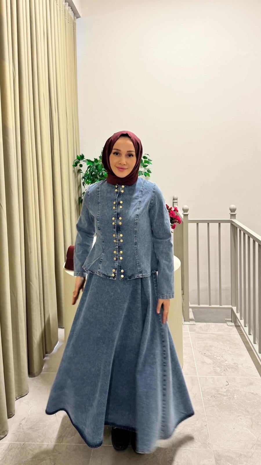 Denim Ceket Etek Takım
