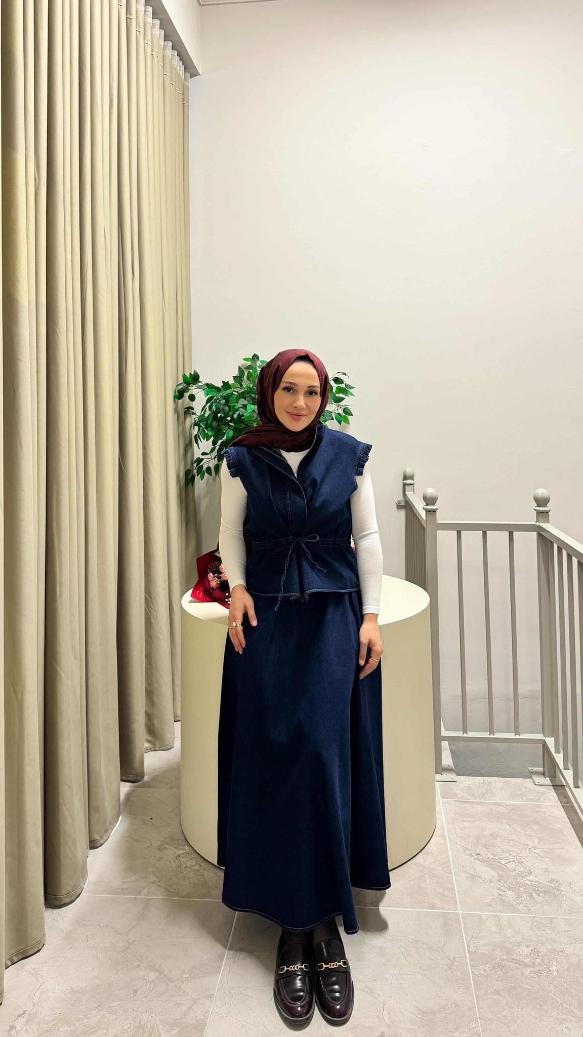 Denim Yelekli Etek Takım