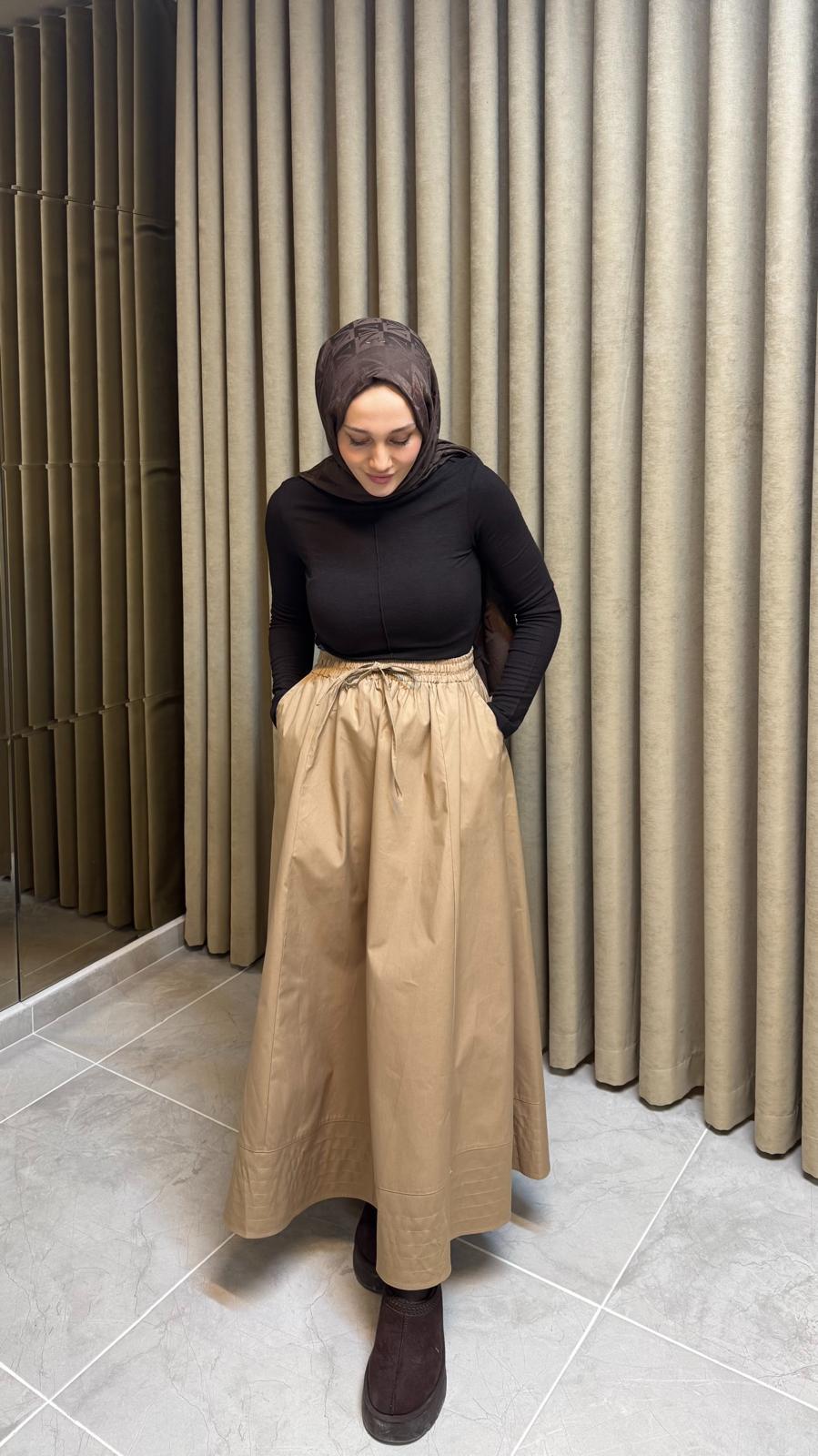Gipe Poplin Etek-Camel