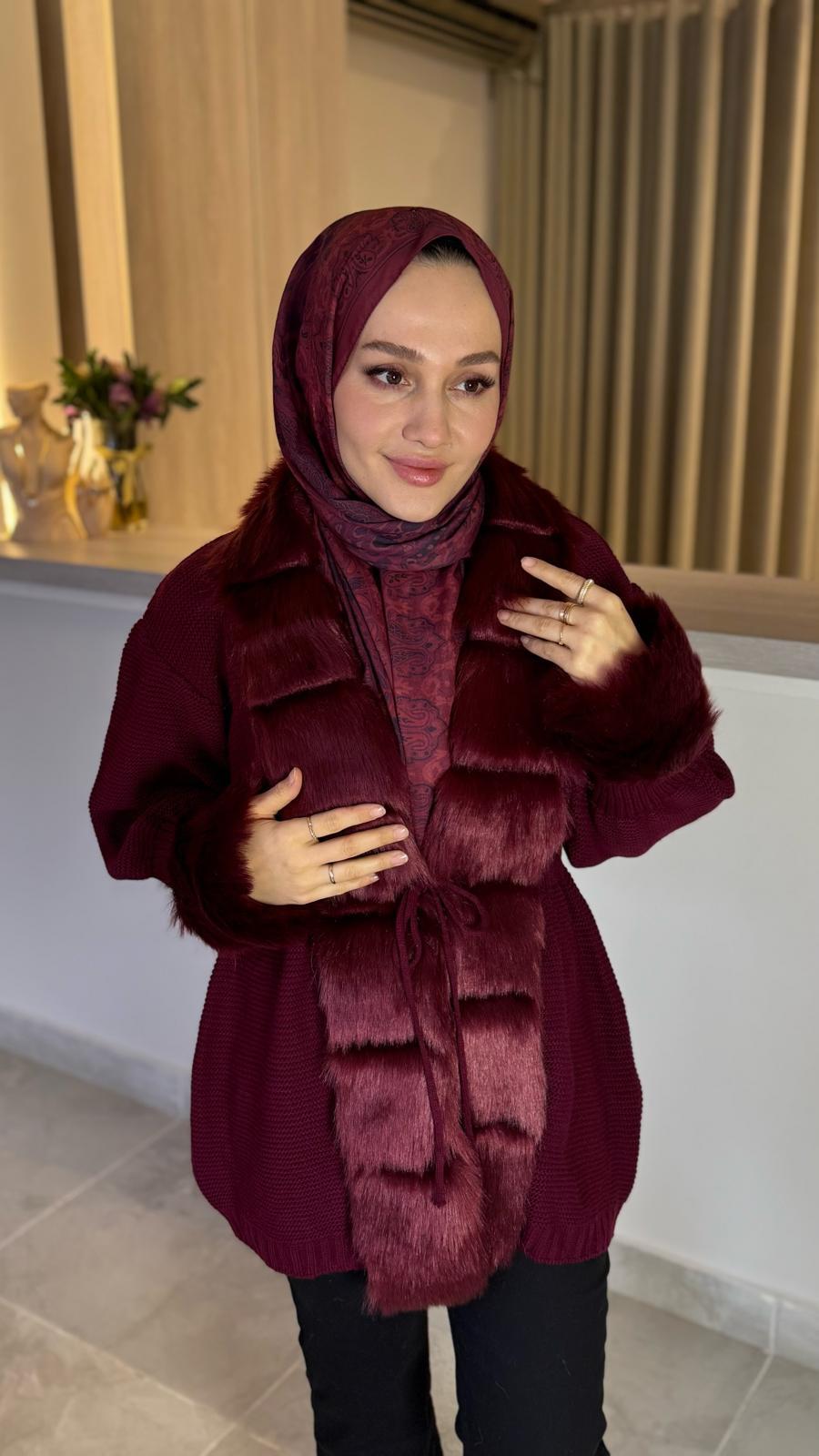 Kürklü Hırka-Bordo
