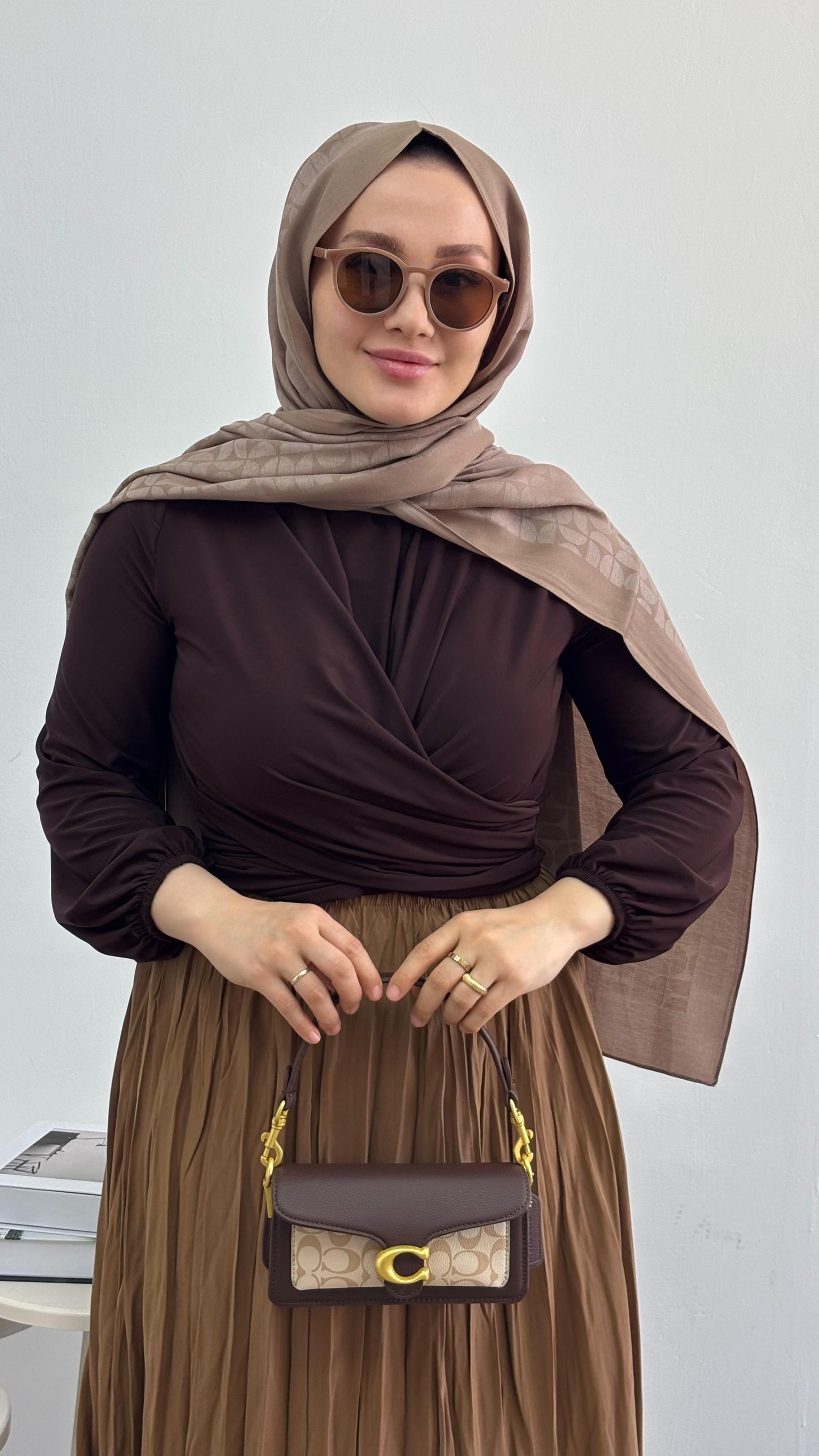 Ön Drape Bluz Kahve