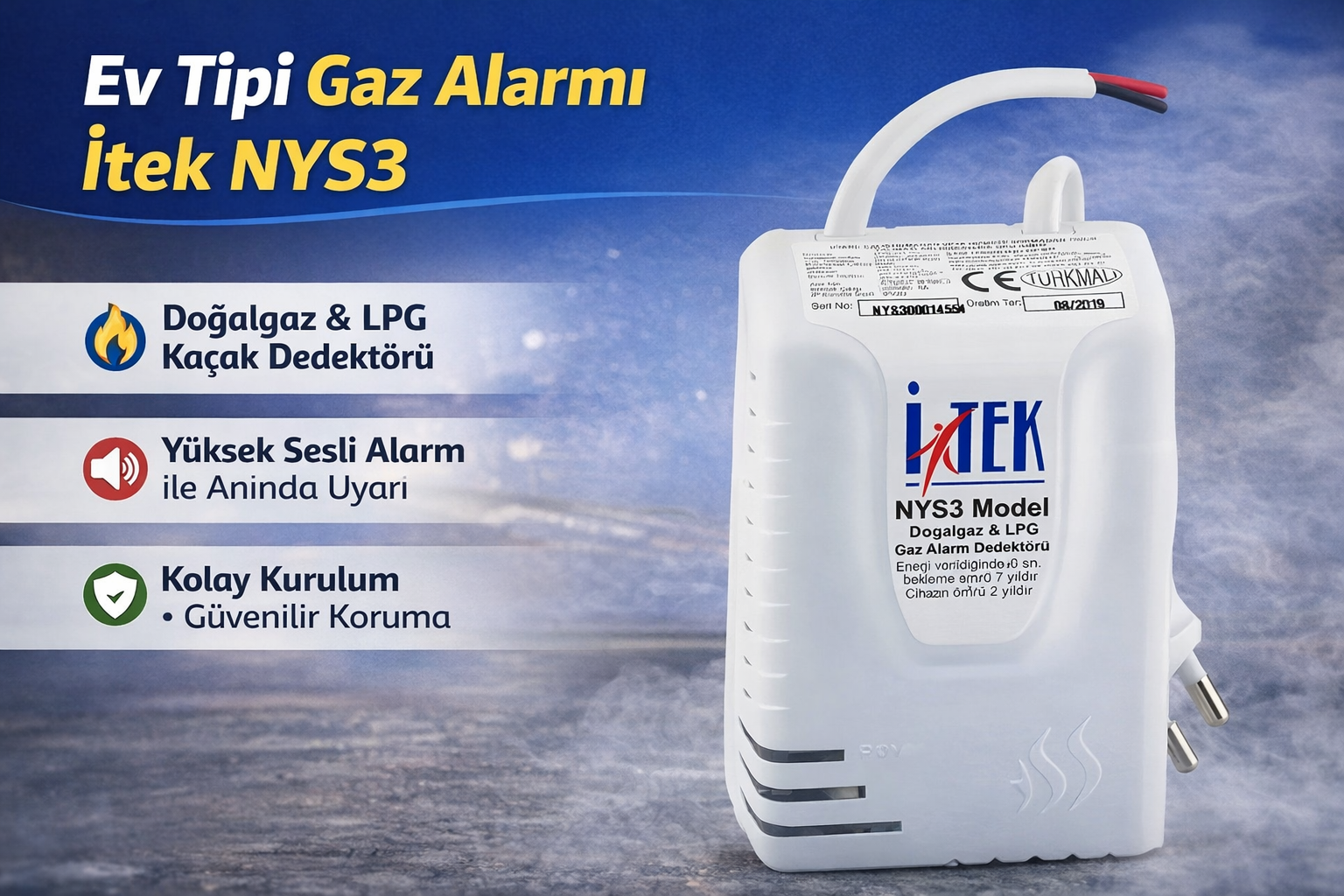 İtek NYS3 Doğalgaz LPG Gaz Alarm Cihazı