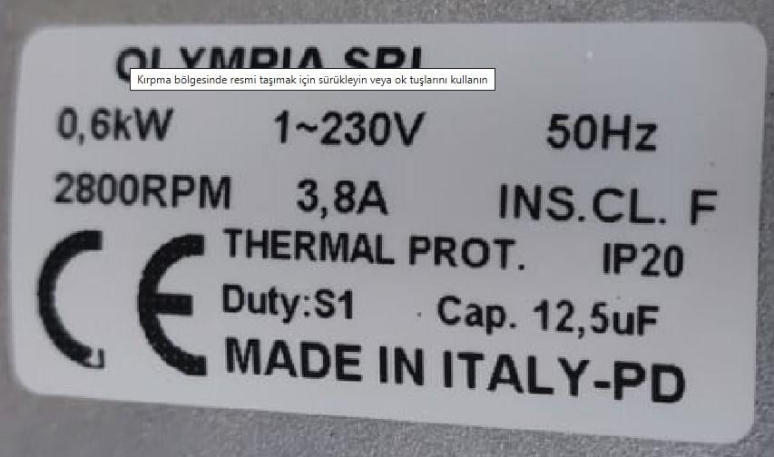 Olympia İnoksan TYPE 4298.1407 Bym102 Bulaşık Yıkama Makinesi Motoru 0,6 Kw