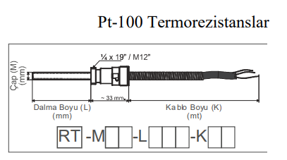 RT-M06-L030-K04 Bayonet tip Pt-100 Termorezistans
