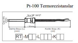 RT-M06-L030-K05 Bayonet tip Pt-100 Termorezistans