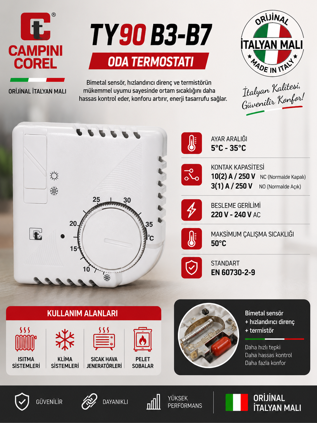 Campini Corel TY90-B3 Oda Termostatı