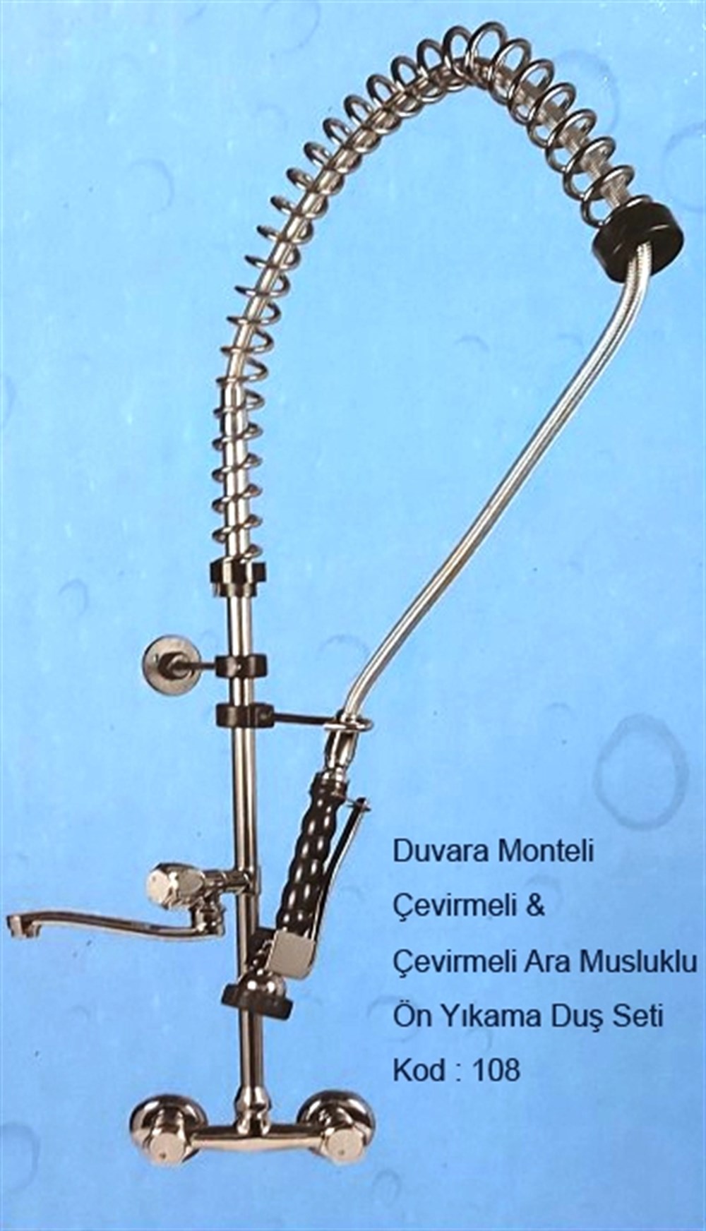 Duvara Monteli Çevirmeli ve Ara Musluklu Elcikli Bulaşık Ön Yıkama Duş Seti