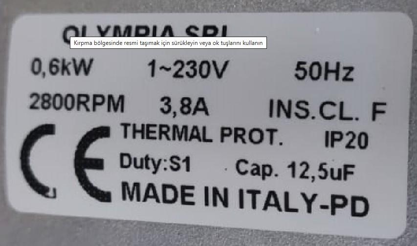 Olympia İnoksan TYPE 4298.1407 Bym102 Bulaşık Yıkama Makinesi Motoru 0,6 Kw