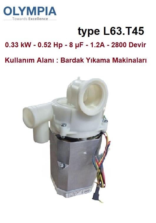 Olympia type L63.T45 inoksan empero 0.33 kw bardak yıkama motor pompa