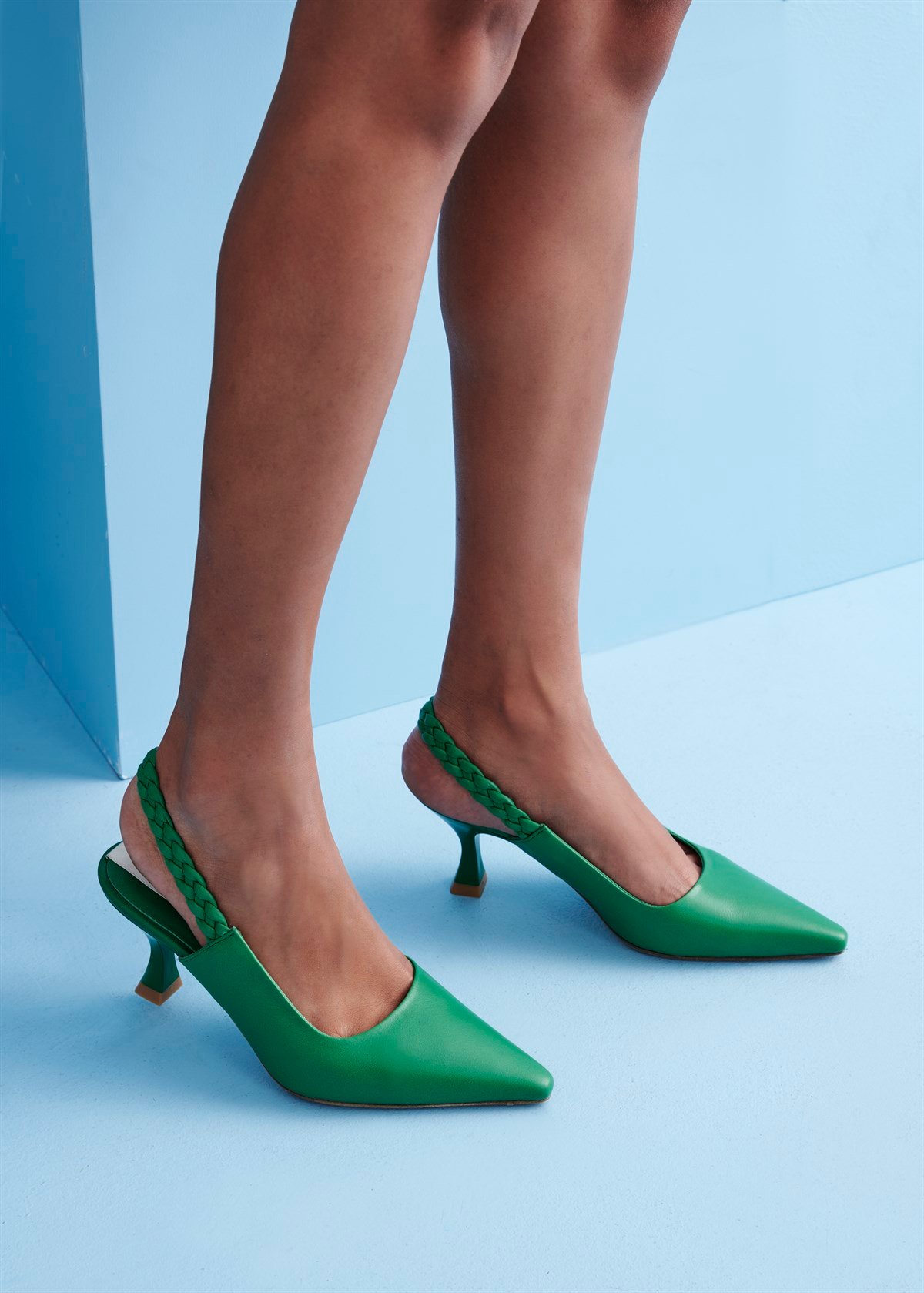 Elba Deri Topuklu Ayakkabı Zümrüt Yeşili