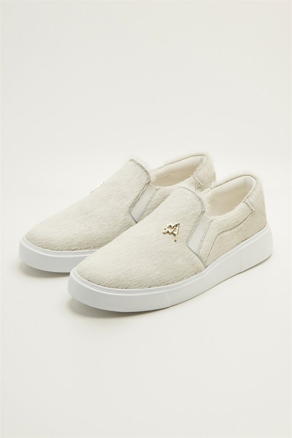Leather Sneakers White Foal Feather