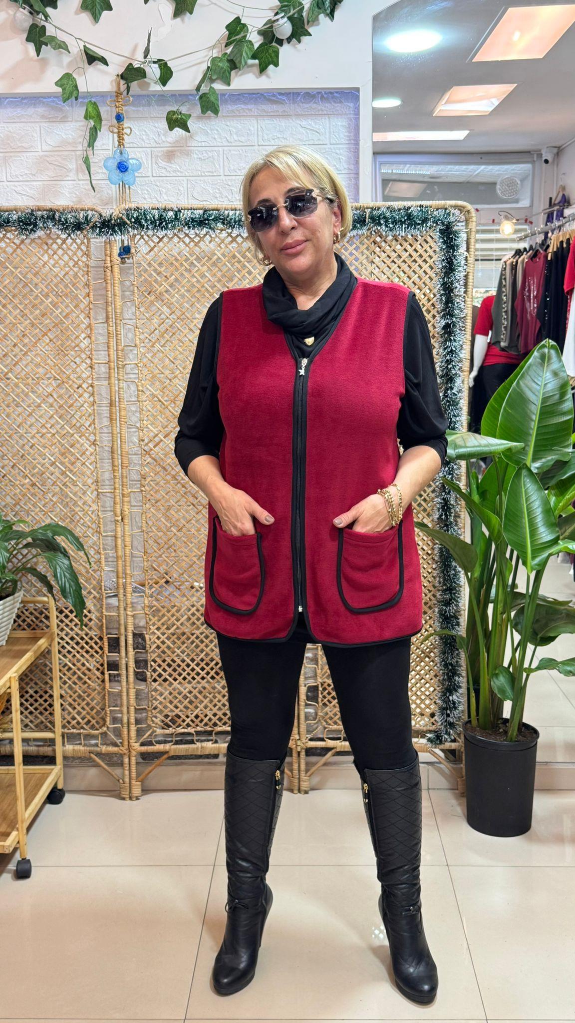 Cepli Fermuarlı Polar Yelek Kırmızı