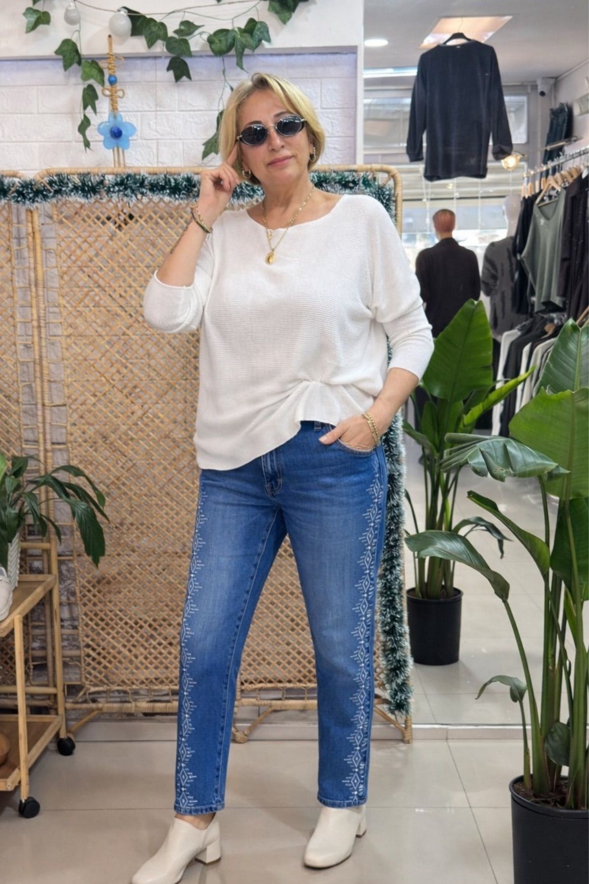 Yanları Detaylı Kot Pantolon Mavi