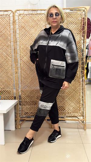 Cep Detaylı Eşofman Takım Siyah Gri