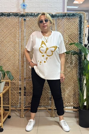 Kelebek Desenli Bluz Beyaz