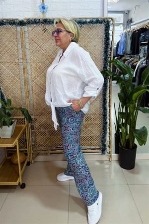 Yandan Cepli Beli Lastikli Pantolon Desenli