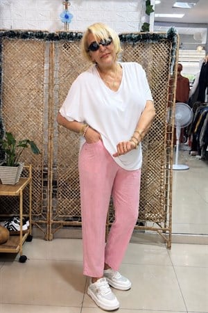 Yandan Cepli Yumuşacık Pantolon Pembe