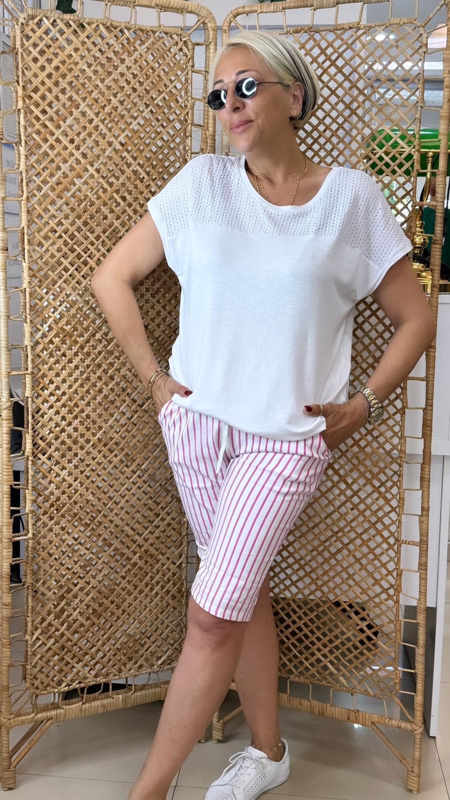 Çizgili Şort Pembe