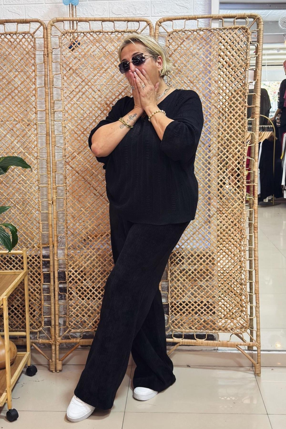 Fitilli Kadife Pantolon Siyah