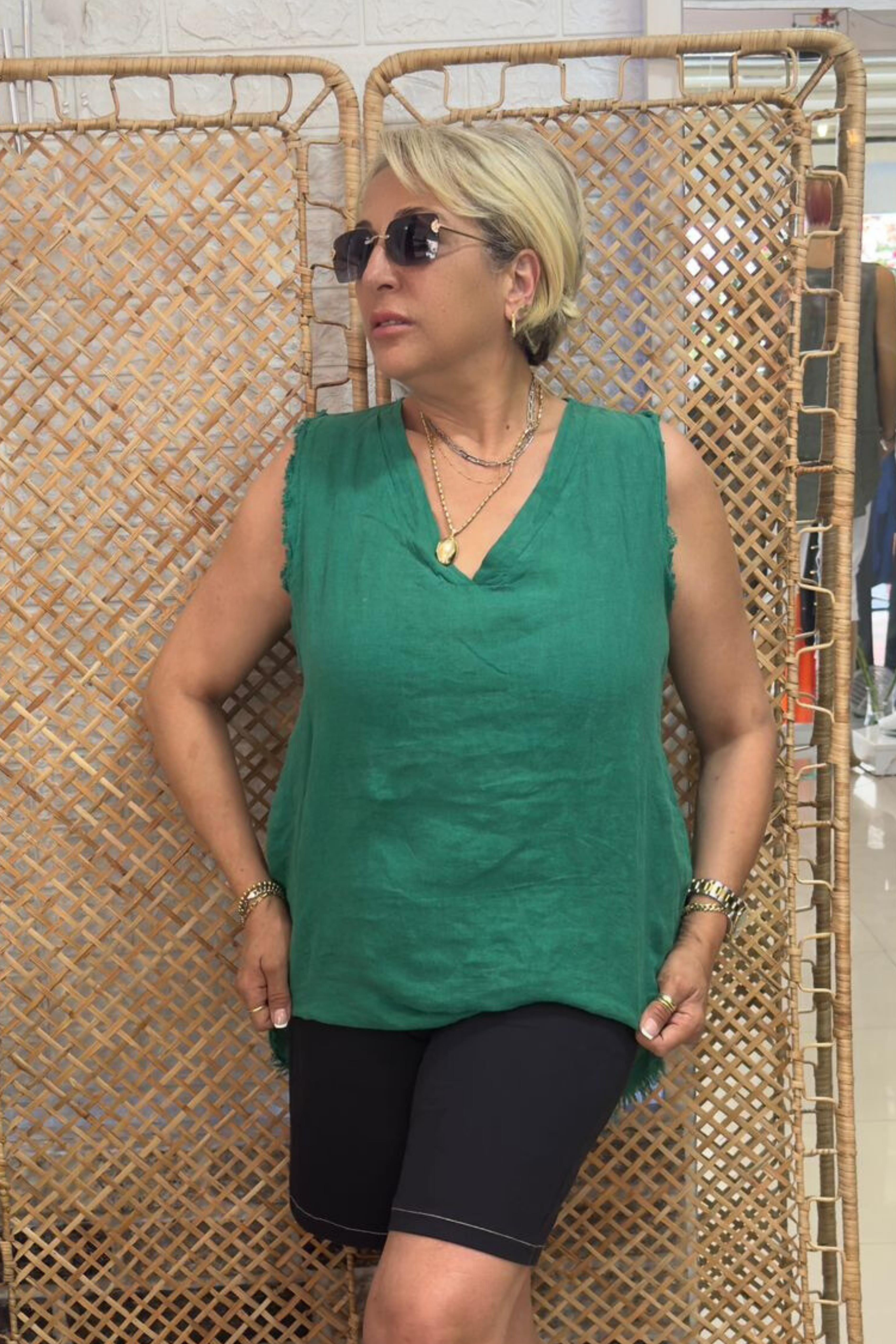 İtalyan Keten Bluz Yeşil