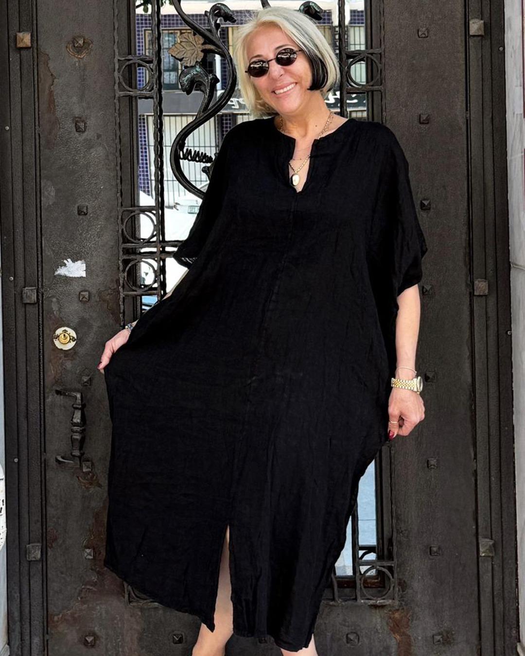 İtalyan Keten  Elbise Siyah