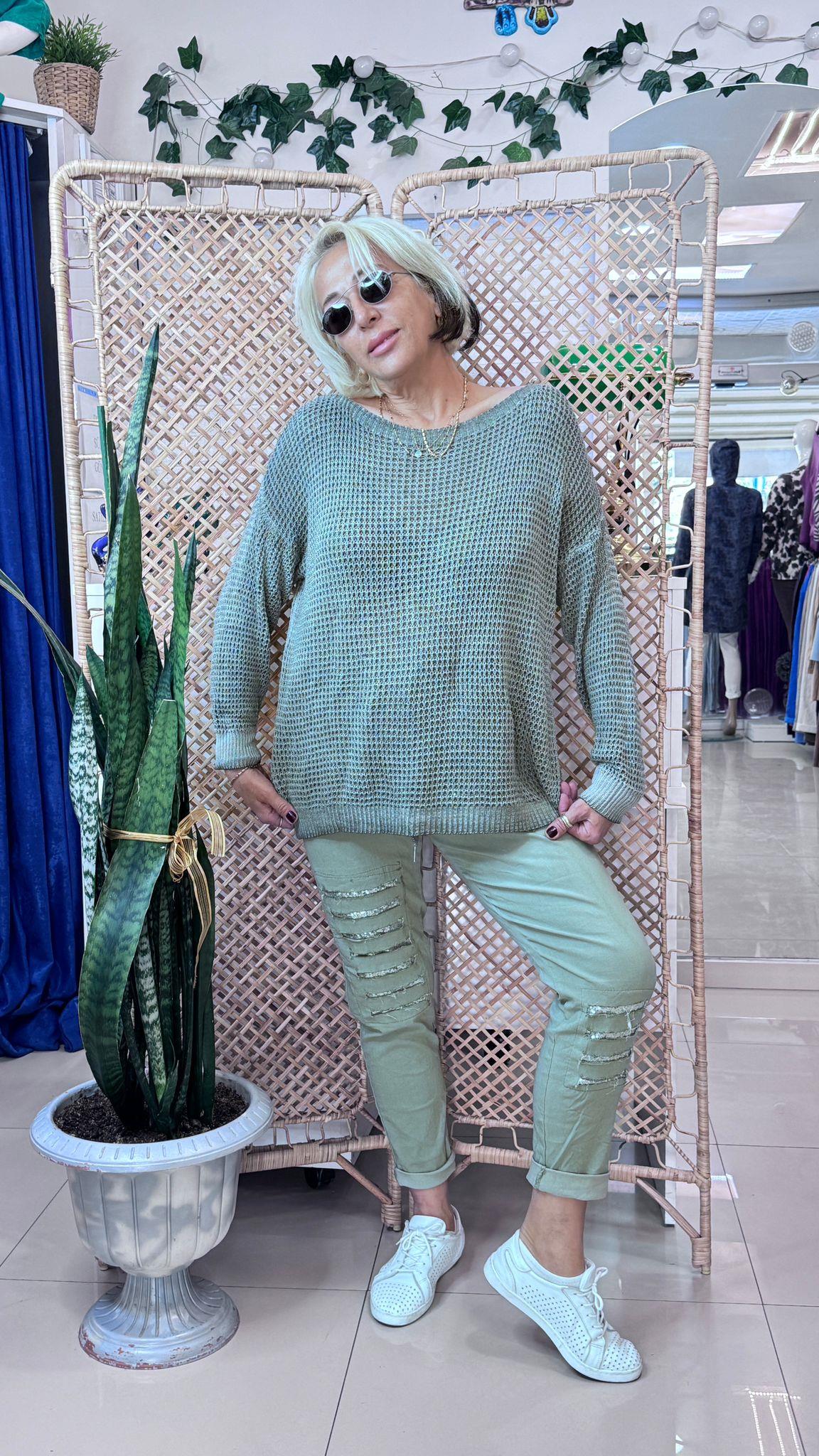 İtalyan Pamuk Dokuma Bluz Haki