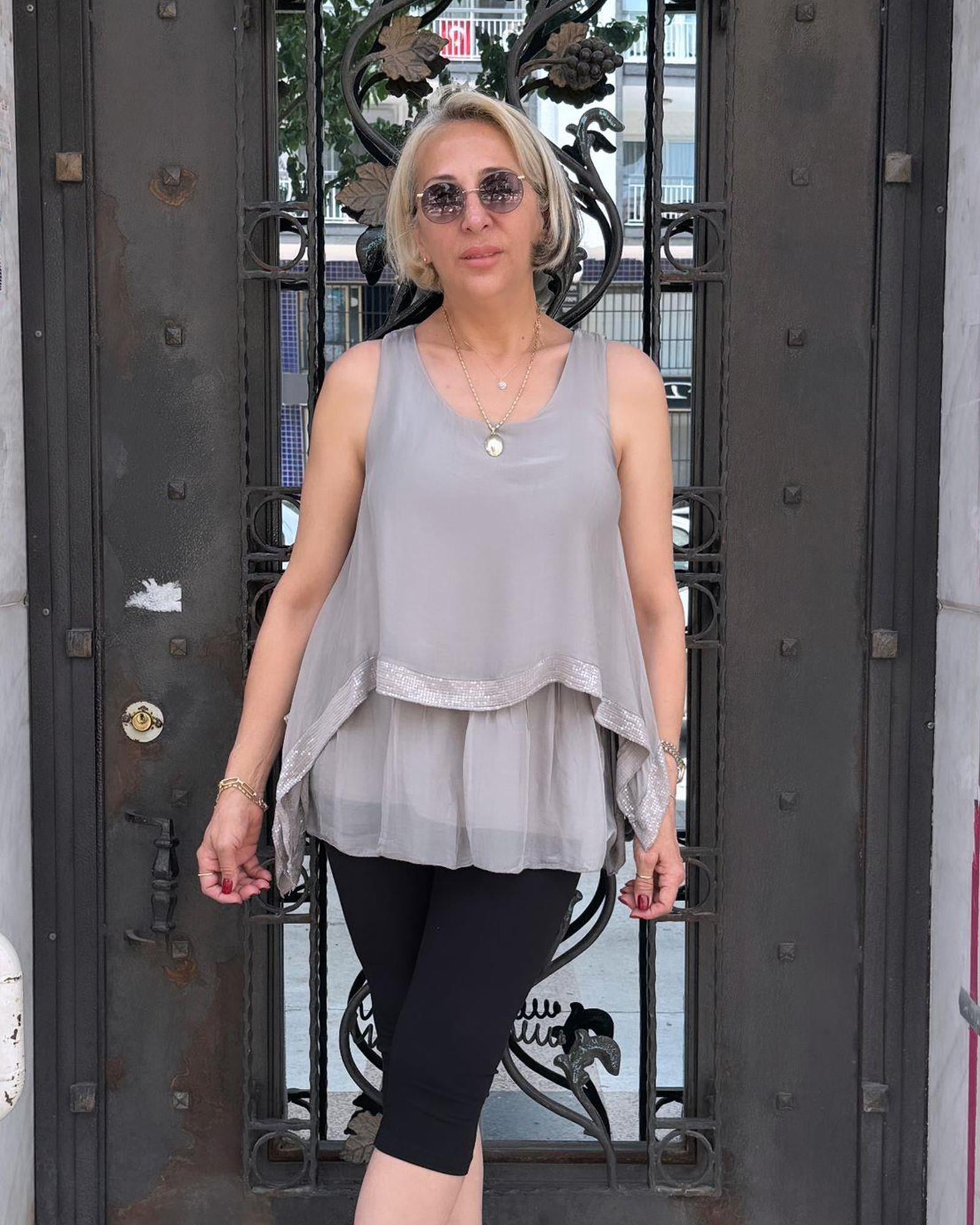 İtalyan Şifon Bluz Taş Rengi