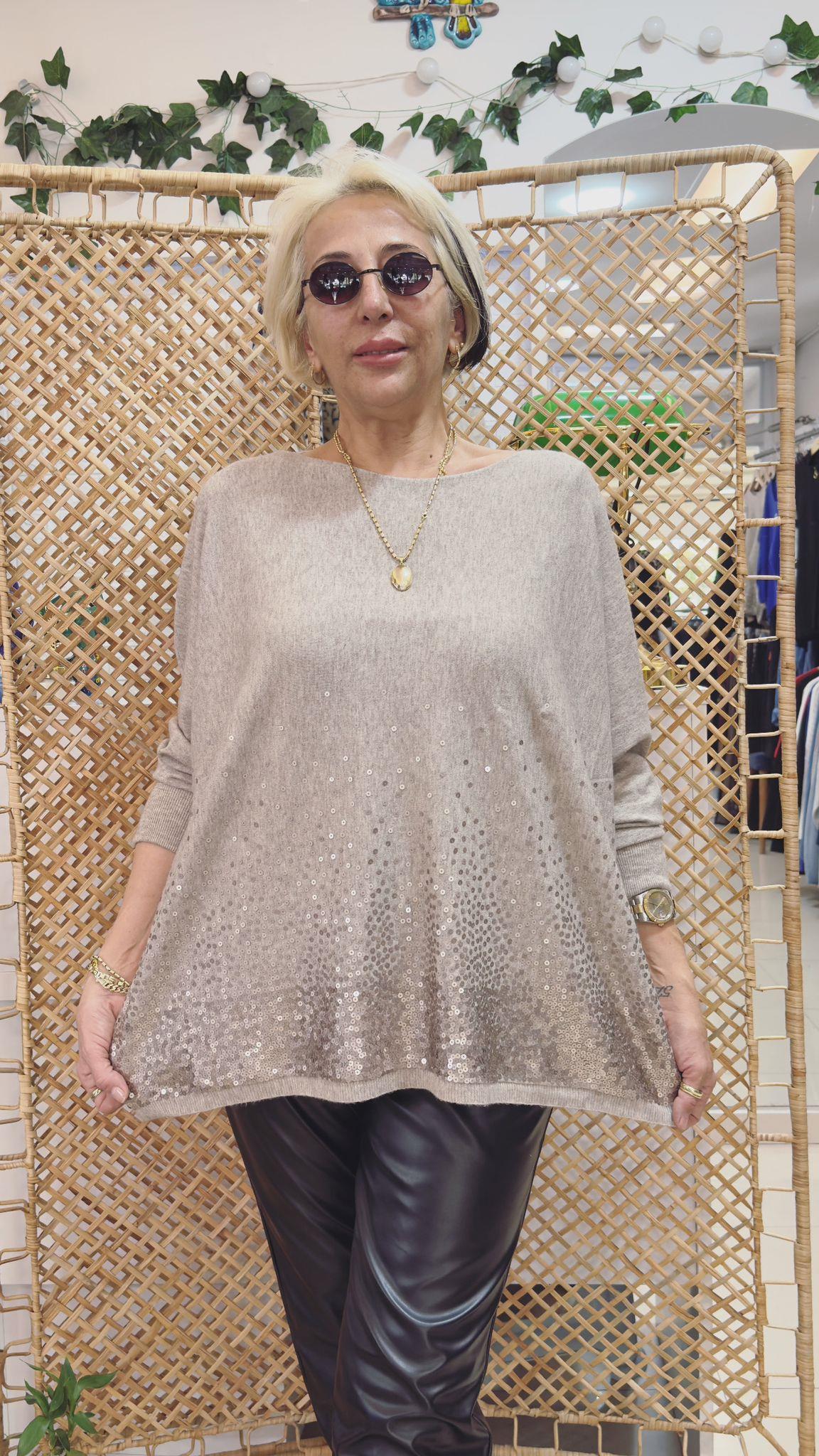 Kaşmir Angora Karışımı Pullu Kazak Bej