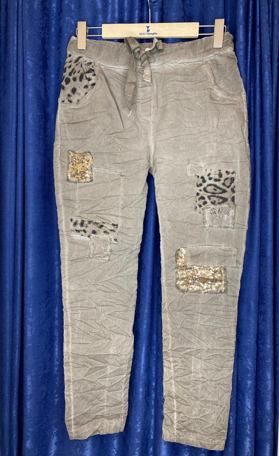 Leopar Desenli  Yamalı İtalyan Pantolon Kahve 