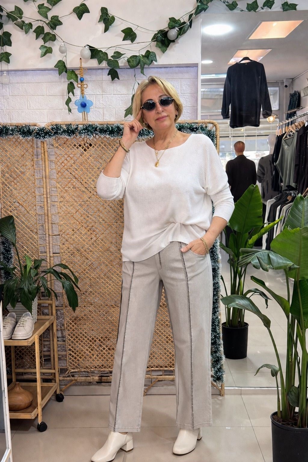 Ön Şerit Detay Pantolon Taş Rengi