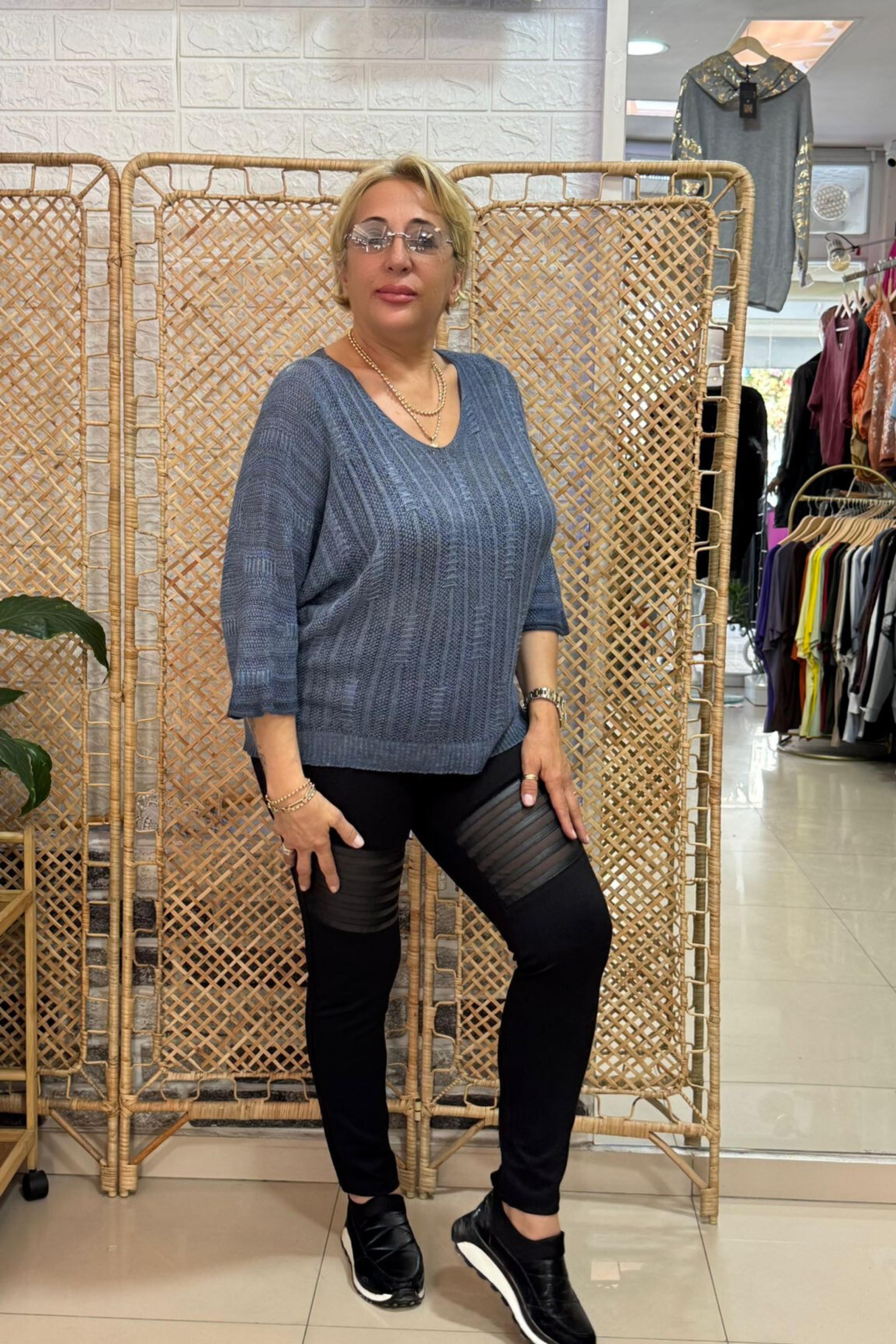 Rahat Kalıp Triko Kazak Mavi