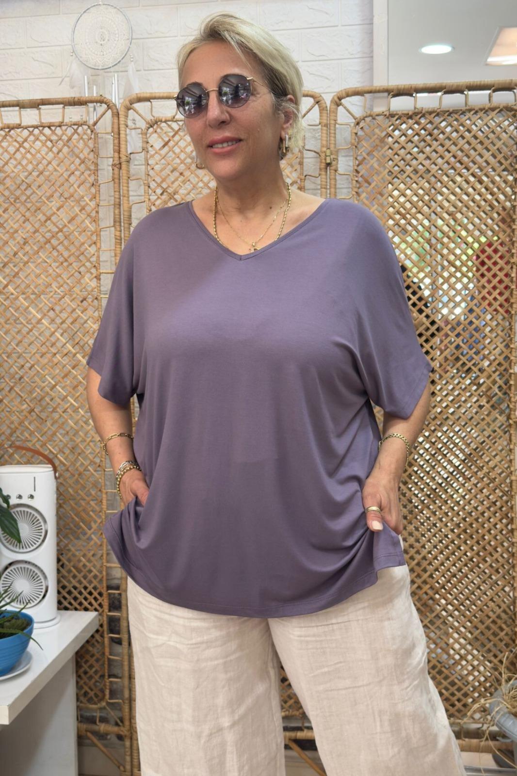 V Yaka Basic Bluz Lila