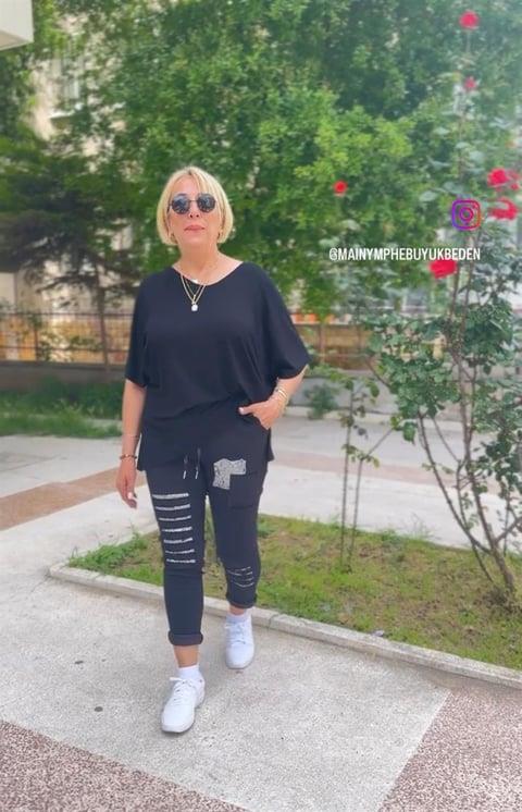 V Yaka Basic Bluz Siyah