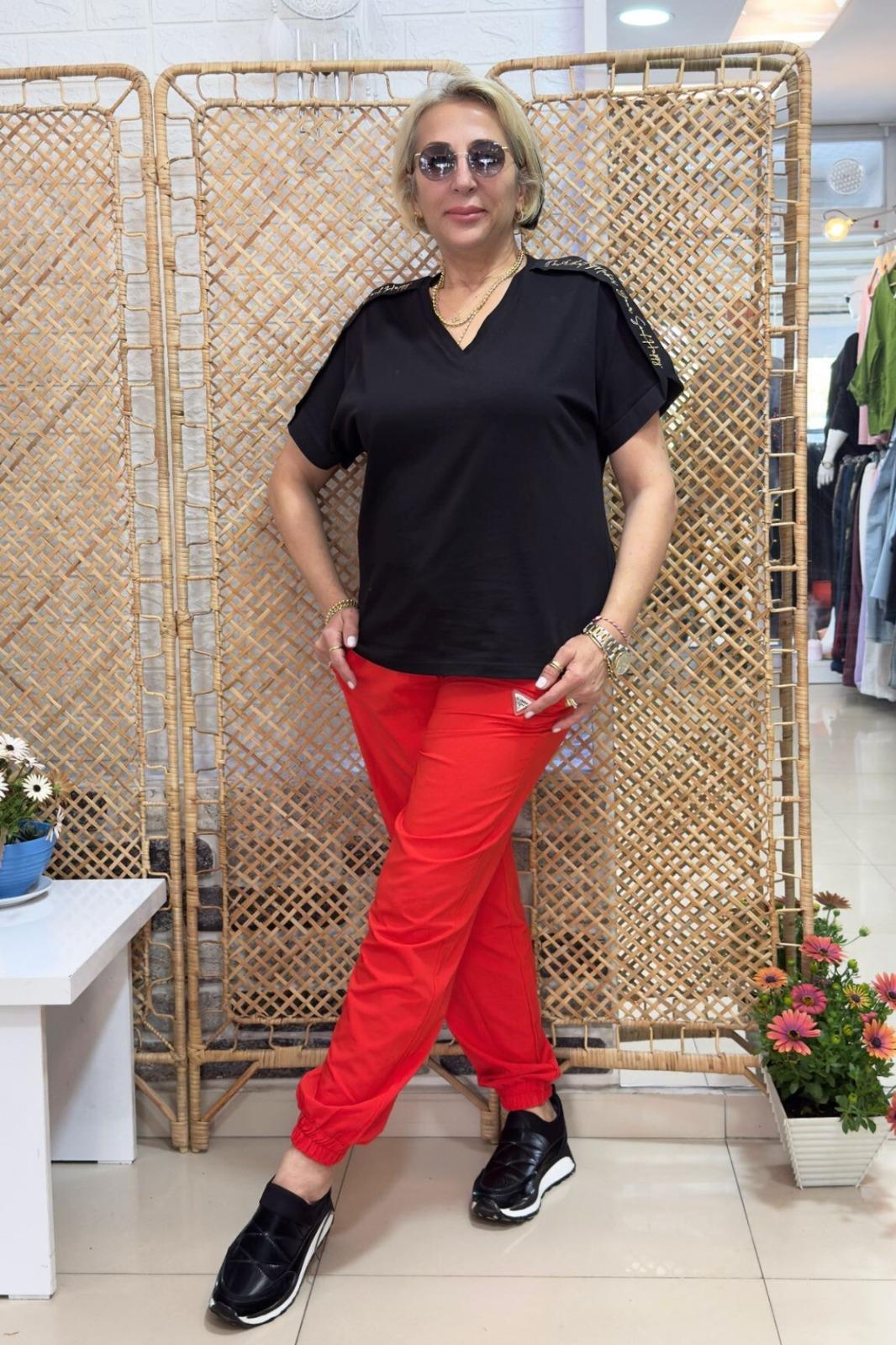 Yandan Çıtçıt Cepli Bel Lastikli Pantolon Kırmızı