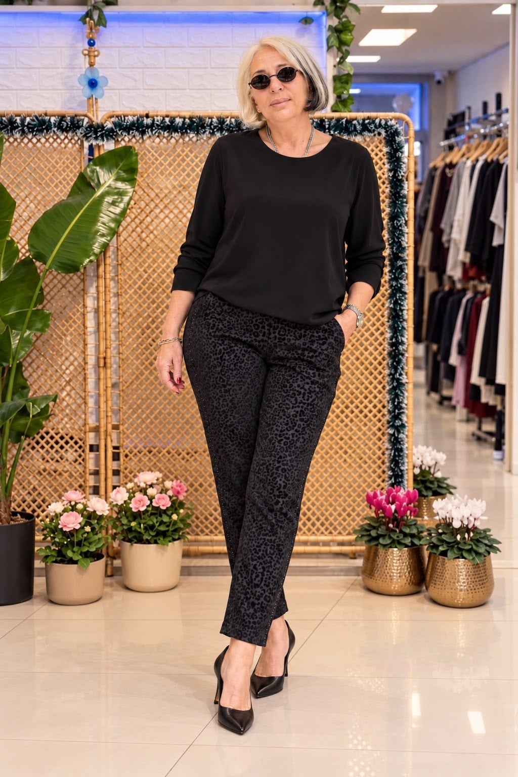 Yandan Detaylı Leopar Pantolon 