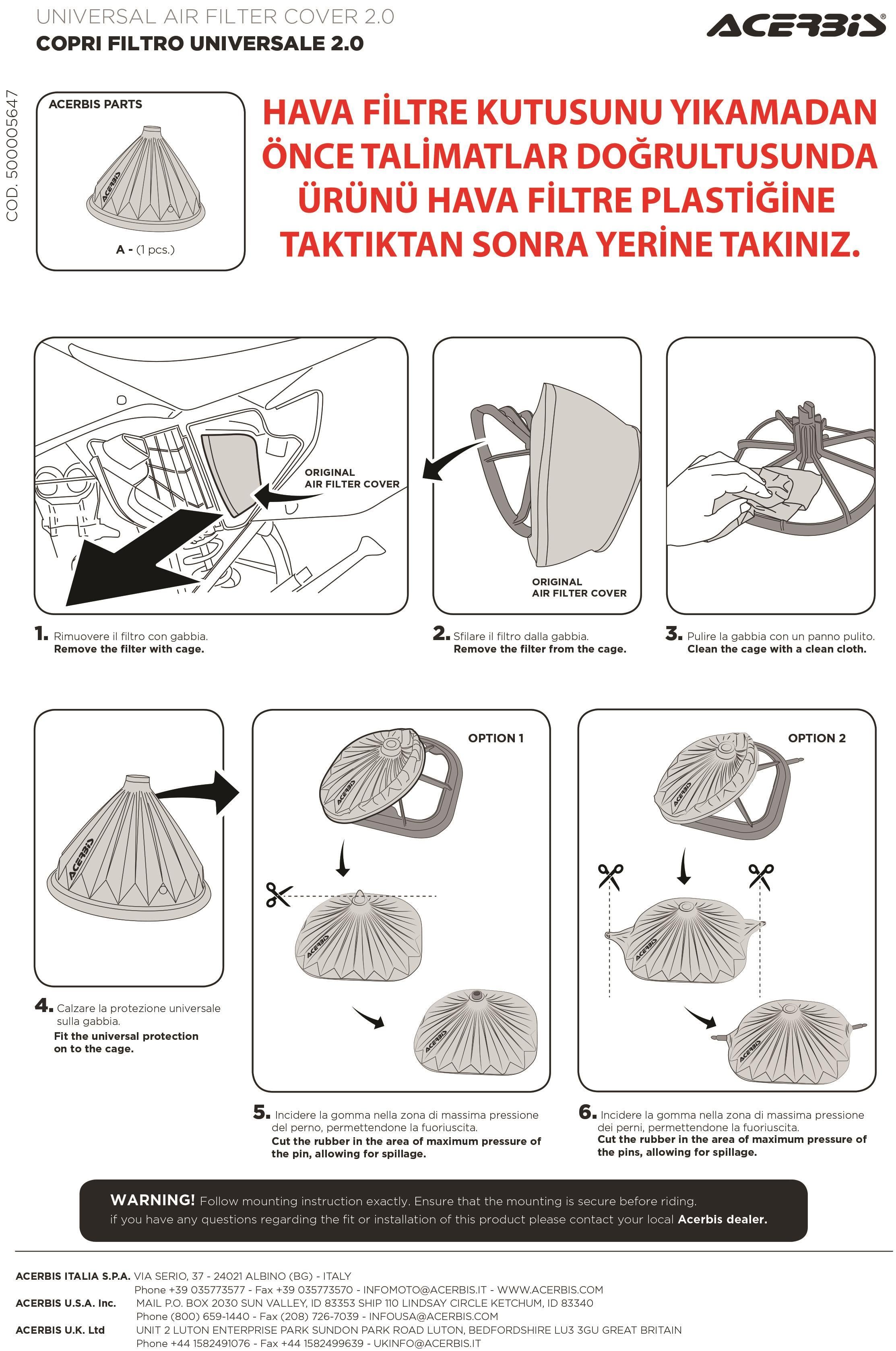 Acerbis Unıversal Hava Filtre İç Kapak Turuncu