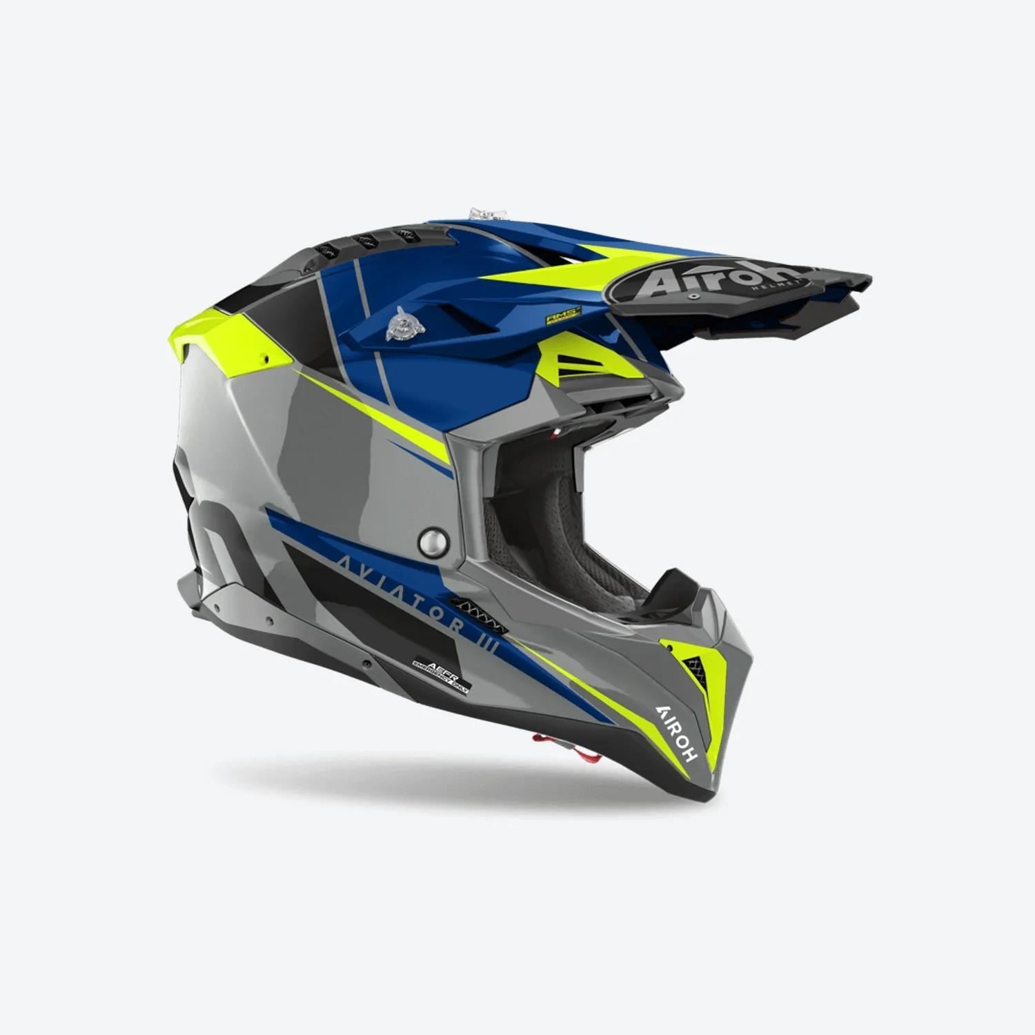 Airoh Aviator 3 Push Mavi Parlak Motosiklet Kaskı