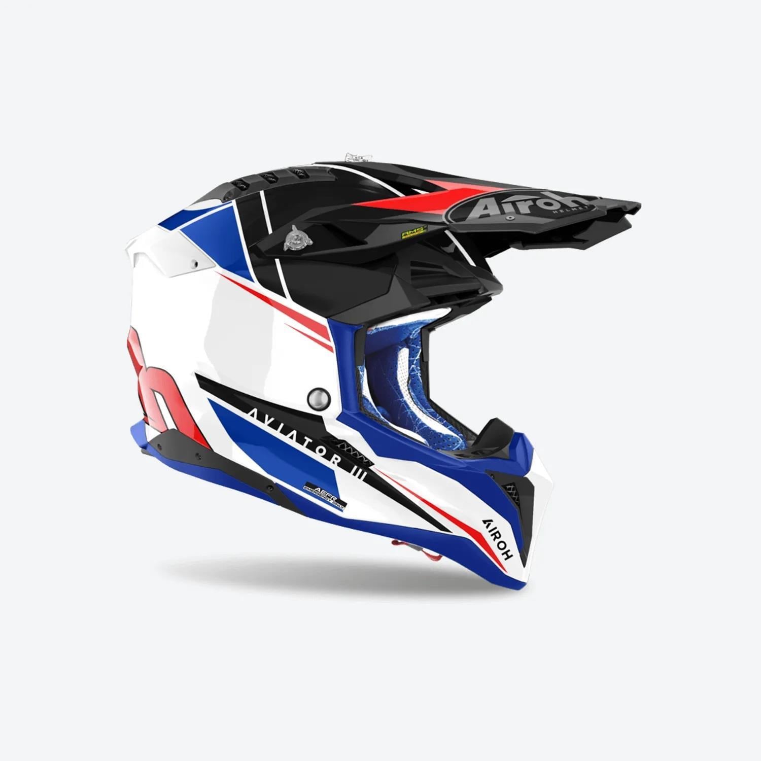 Airoh Aviator 3 Push Mavi Kırmızı Parlak Motosiklet Kaskı