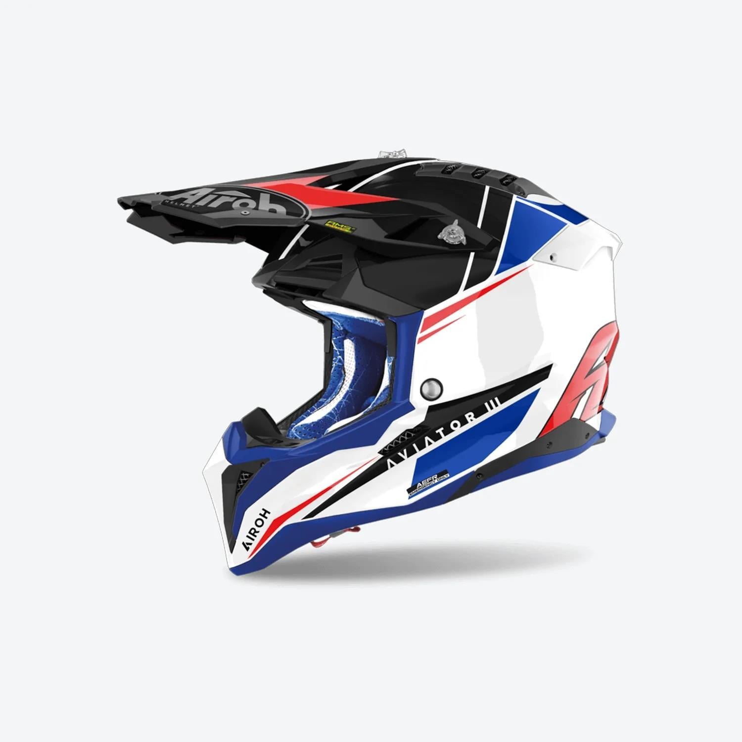 Airoh Aviator 3 Push Mavi Kırmızı Parlak Motosiklet Kaskı