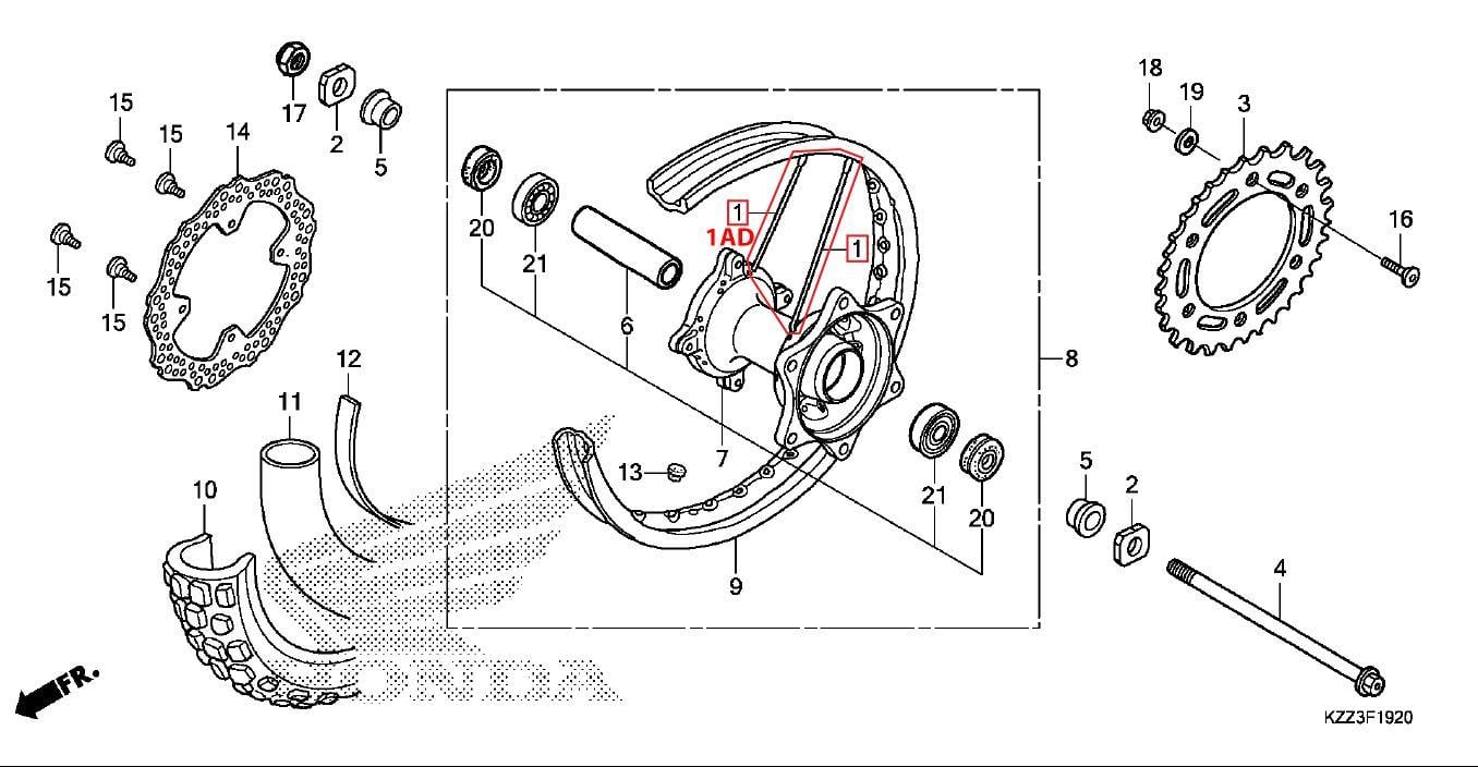CRF250L ARKA JANT TEL+SOMUN HONDA ORJ YP