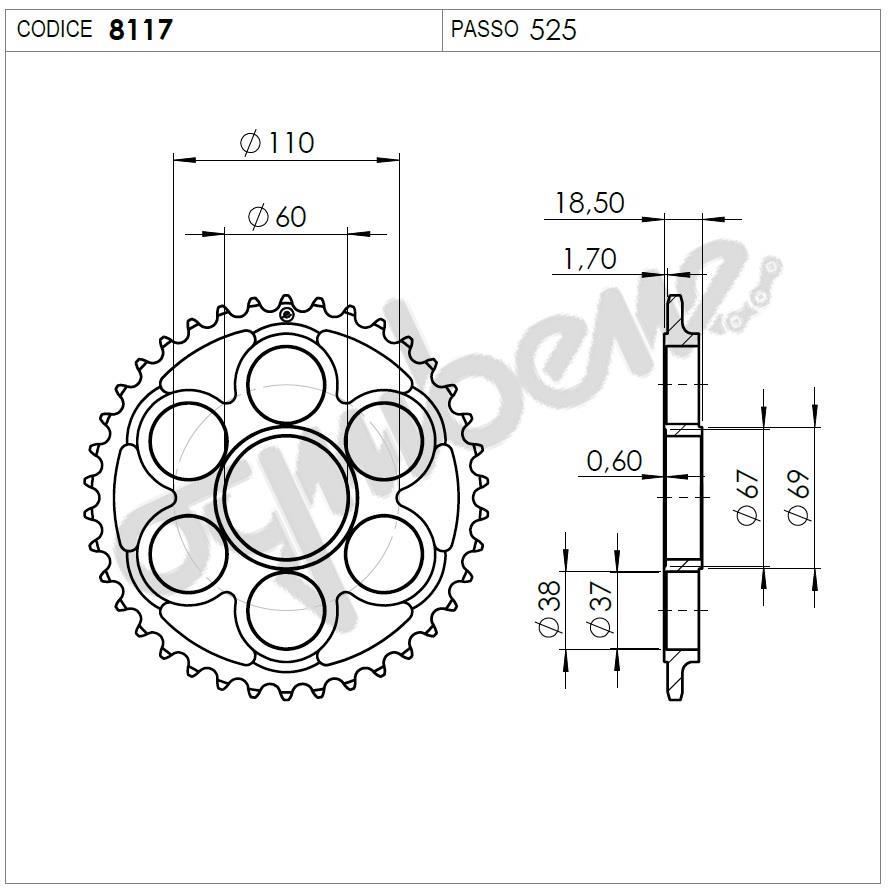 DUCATI 1098 07 525 OGNIBENE ARKA DİŞLİ 40T