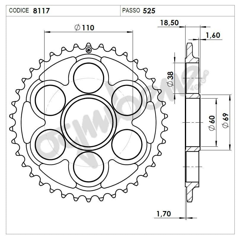 DUCATI 1098 07 525 OGNIBENE ARKA DİŞLİ 38T
