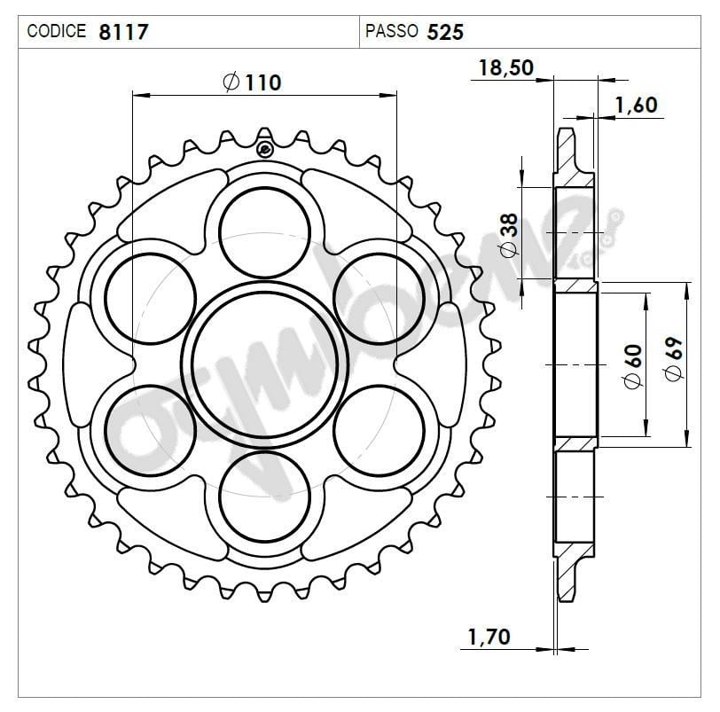 DUCATI 1098 07 525 OGNIBENE ARKA DİŞLİ 43T