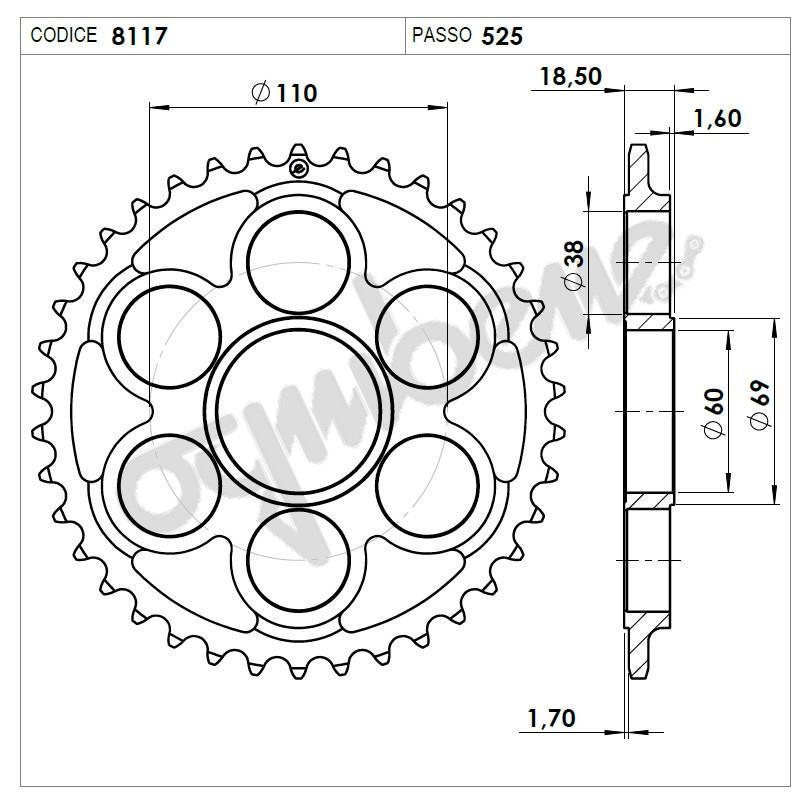 DUCATI 1098 07 525 OGNIBENE ARKA DİŞLİ 38T
