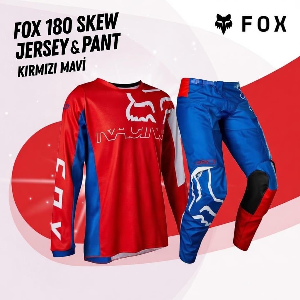FOX 180 Skew Kırmızı Mavi Jersey Pantolon Takım